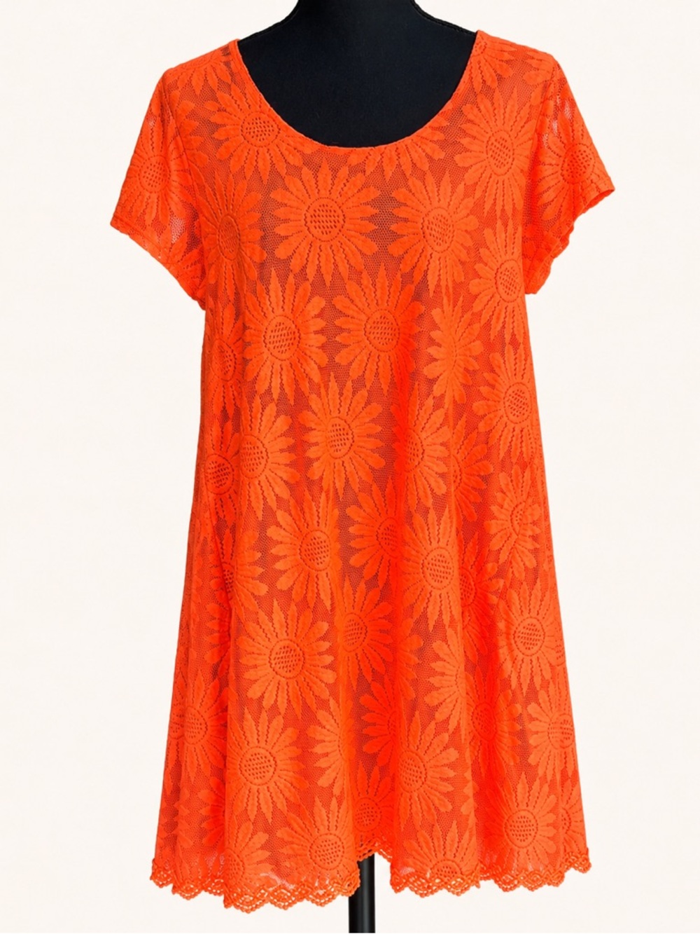 Kimchi Blue Neon Orange Daisy Lace Swing Dress Large